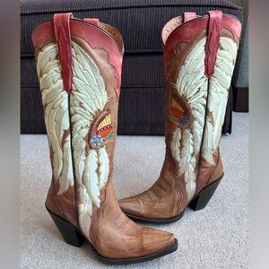 Dan Post 9 M Western Cowboy Boots Embroidered Indian Headdress Mothers Day
